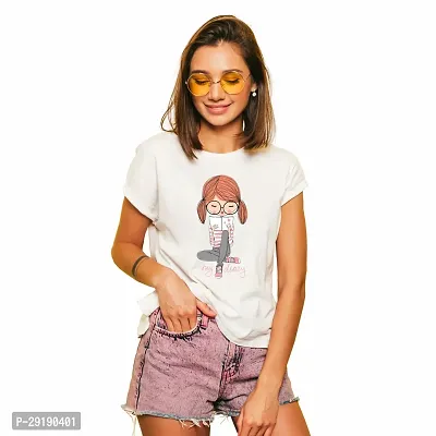 Elegant White Cotton Printed Tshirt For Women