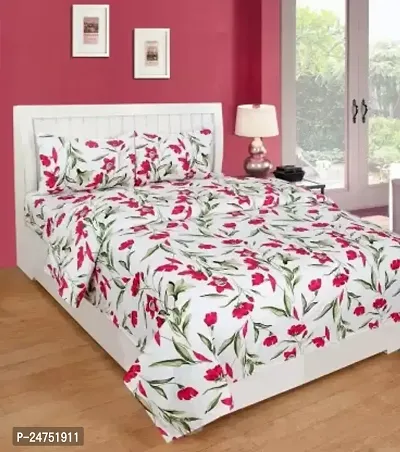 Comfortable Printed Polycotton Queen Size Bedsheet With Pillow Covers-thumb0