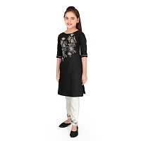 Sevgi Girl's Rayon Embroidered Kurti with Trousers (Black 4-5 Years)-thumb1