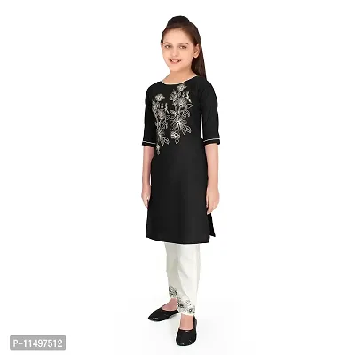 Sevgi Girl's Rayon Embroidered Kurti with Trousers (Black 4-5 Years)-thumb2