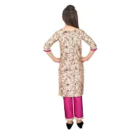 Sevgi Girl's Dupion Cotton Blend Printed Kurti with Trousers Set (Pink 11-12 Years)-thumb2