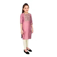 Sevgi Girl's Cotton Linen Blend Embroidered Kurti with Leggings Set (Pink 7-8 Years)-thumb1