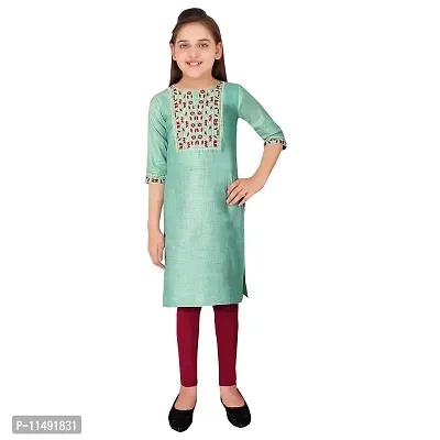 Sevgi Girl's Cotton Linen Blend Embroidered Kurti with Leggings Set (Pink 15-16 Years)
