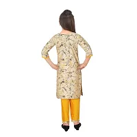 Sevgi Girl's Dupion Cotton Blend Printed Kurti with Trousers Set (Gold 13-14 Years)-thumb2