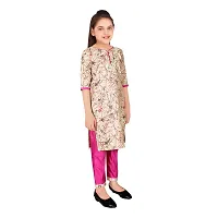 Sevgi Girl's Dupion Cotton Blend Printed Kurti with Trousers Set (Pink 11-12 Years)-thumb1