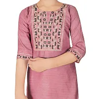 Sevgi Girl's Cotton Linen Blend Embroidered Kurti with Leggings Set (Pink 7-8 Years)-thumb3