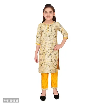 Buy Sevgi Girl's Cotton Linen Blend Embroidered Kurti with Leggings Set  (Lime 4-5 Years) at