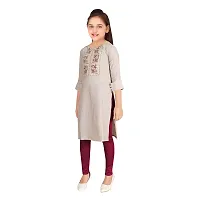 Sevgi Girl's Cotton Blen Embroidered Kurti with Leggings Set (Camel 15-16 Years)-thumb1