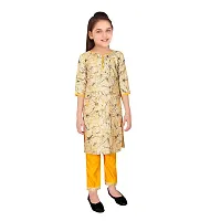 Sevgi Girl's Dupion Cotton Blend Printed Kurti with Trousers Set (Gold 13-14 Years)-thumb1