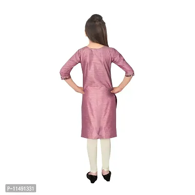 Sevgi Girl's Cotton Linen Blend Embroidered Kurti with Leggings Set (Pink 7-8 Years)-thumb3