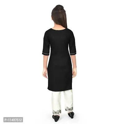 Sevgi Girl's Rayon Embroidered Kurti with Trousers (Black 4-5 Years)-thumb3