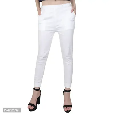 Cotton Lycra White Solid Pant-thumb0