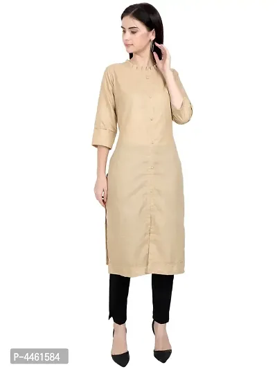 Women's Printed Straight Off White Cotton Blend Kurta-thumb0