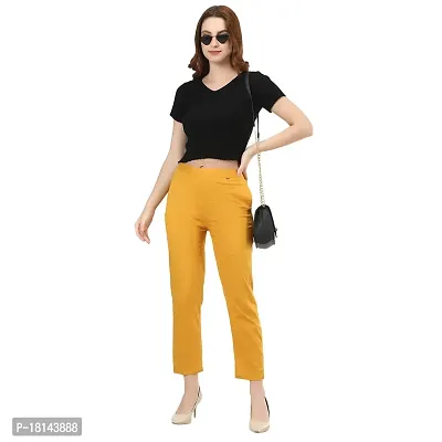 Camellias Rayon Lycra Blend Stretchable Pants for Women (L, Mustard)-thumb5