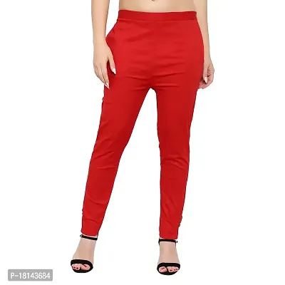 CAMELLIAS Women's Lycra Regular Fit Casual Pant Red XL