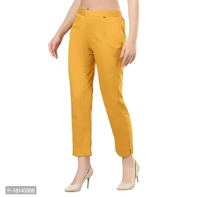 Camellias Rayon Lycra Blend Stretchable Pants for Women (L, Mustard)-thumb3