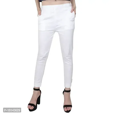 CAMELLIAS Women's Lycra Regular Fit Casual Pant White L