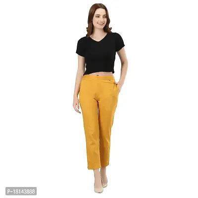 Camellias Rayon Lycra Blend Stretchable Pants for Women (L, Mustard)-thumb0
