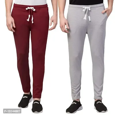 Camellias Grey  Maroon Solid Combo Track Pants for Men-thumb0