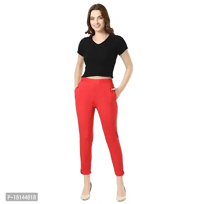 Camellias Rayon Lycra Blend Stretchable Pants for Women (XXXL, Red)
