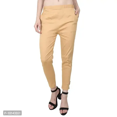 CAMELLIAS Women's Lycra Regular Fit Casual Pant Fawn XL