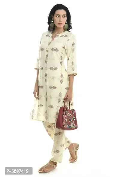 Cotton Slub Printed Kurti with Pant Set-thumb3