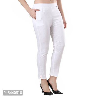 Camellias Trendy Rayon White Lycra pants for Women-thumb3