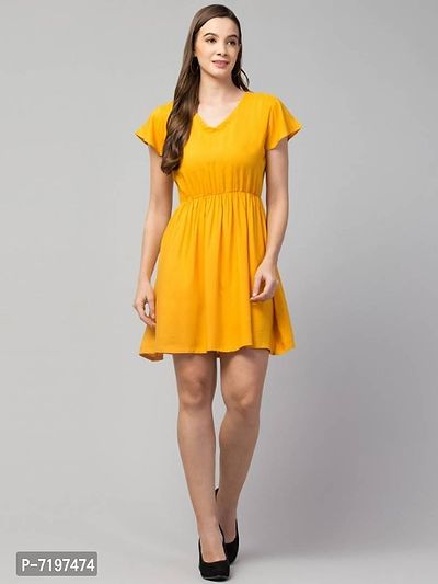 Camellias Rayon Solid Yellow Frock Dress-thumb0