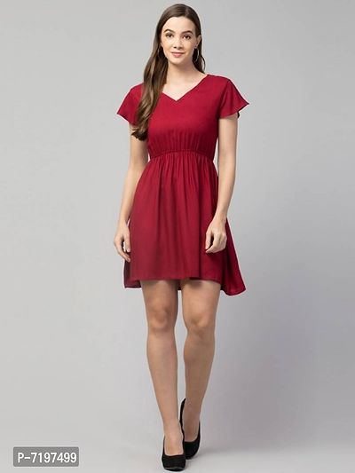 Camellias Rayon Solid Maroon Frock Dress