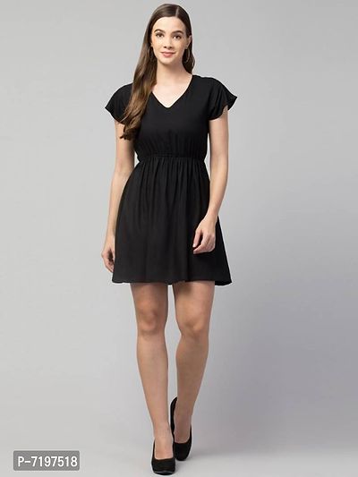 Camellias Rayon Solid Black Frock Dress