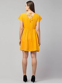 Camellias Rayon Solid Yellow Frock Dress-thumb1