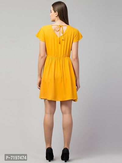 Camellias Rayon Solid Yellow Frock Dress-thumb2