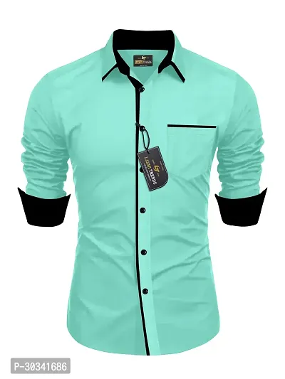 Stylish Turquoise Cotton Casual Shirt For Men