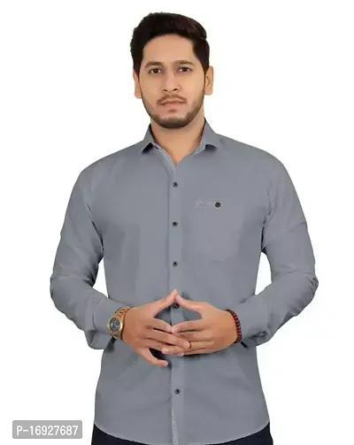 Comfortable Grey Cotton Shirt For Men-thumb0