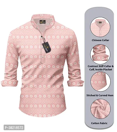 Reliable Peach Cotton Printed Short Length Kurta For Men-thumb0