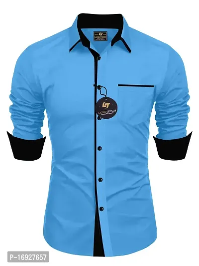 Comfortable Blue Cotton Shirt For Men-thumb0