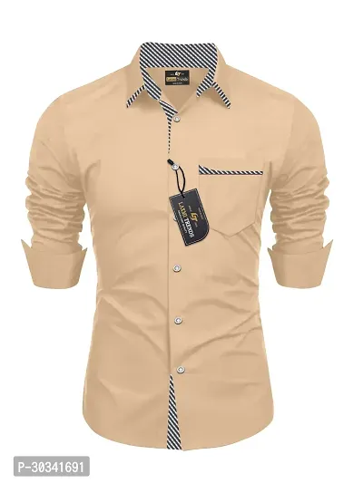 Stylish Beige Cotton Casual Shirt For Men