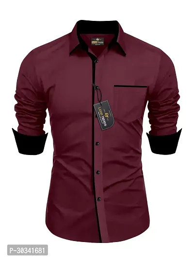 Stylish Maroon Cotton Casual Shirt For Men-thumb0