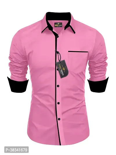 Stylish Pink Cotton Casual Shirt For Men-thumb0