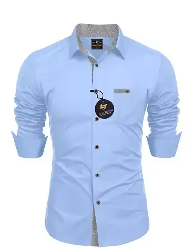 Trendy Blend Regular Fit Solid Spread Collar Casual Shirt For Men