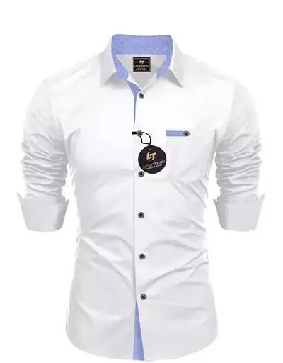 Trendy Blend Regular Fit Solid Spread Collar Casual Shirt For Men