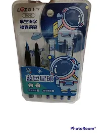 Youth Enterprises Pack of 1 Cute Trending Space Astronaut Theme Ink Pen Fine Nip Tip 2 Pen With 2 Black and 2 Blue Refills For Kids-thumb1