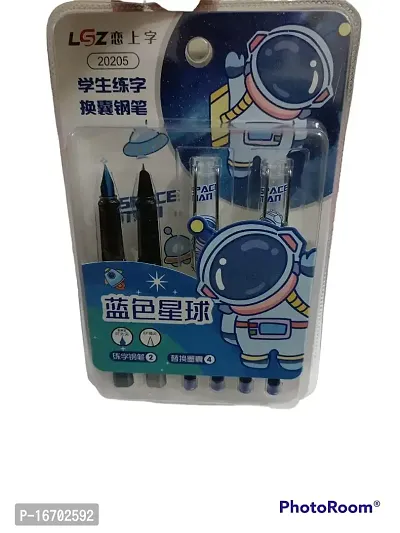 Youth Enterprises Pack of 1 Cute Trending Space Astronaut Theme Ink Pen Fine Nip Tip 2 Pen With 2 Black and 2 Blue Refills For Kids-thumb2