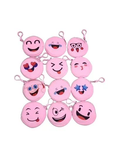Youth Enterprises Pack of 12 Vibrant Emoji Pink Fur Zip Pouch Trendy Unicorn Purse Soft Furry Plush Coin Money Stationery Accessories Women Wallet Bag for Kids Kanjak Birthday Return Gift Set Party Supply