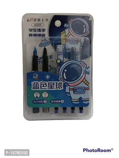 Youth Enterprises Pack of 1 Cute Trending Space Astronaut Theme Ink Pen Fine Nip Tip 2 Pen With 2 Black and 2 Blue Refills For Kids-thumb4