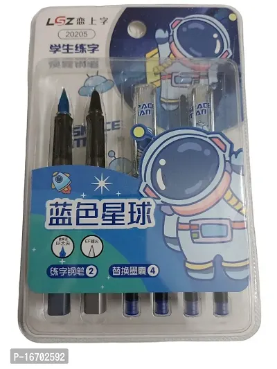 Youth Enterprises Pack of 1 Cute Trending Space Astronaut Theme Ink Pen Fine Nip Tip 2 Pen With 2 Black and 2 Blue Refills For Kids