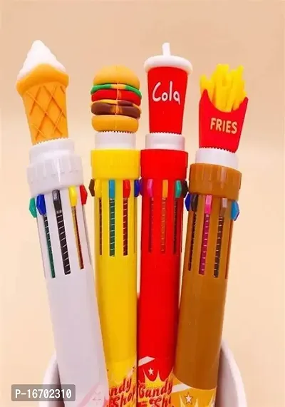 Youth Enterprises Pack of 4 Fast Food Design Ballpoint Pens Multicolor Pens 0.5 mm 10 Colors Ink in One Ballpoint Pen - Birthday Return Gift Party Favor Kids Stationery Set Small Gifts-thumb3