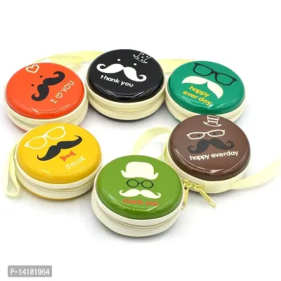 Pack of 6 Moustache Hard Metal Coin Pouch-thumb0