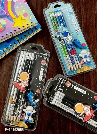 Pack of 2 Pencil Set Stylish Space Pencils Stationary Kit - Pencil Set with 6Pcs Space Erasers-thumb3