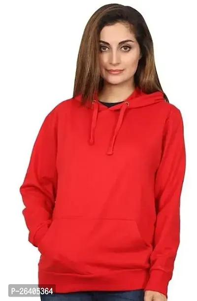 Stylish Cotton Blend Red Solid Hoodies For Women